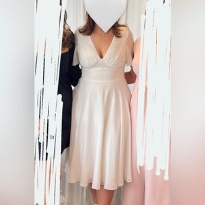 David’s Bridal chiffon flutter sleeve midi-length dress